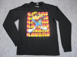 Looney Tunes Taz Shirt Mens Medium Black Long Sleeve Dumbgood Tasmanian Devil